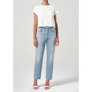 AGOLDE 90’s Pinch Waist Crop Jeans in Ripple 26 Light Wash Denim Straight Leg